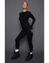 Black Jersey Binding Detail Long Sleeve Jumpsuit