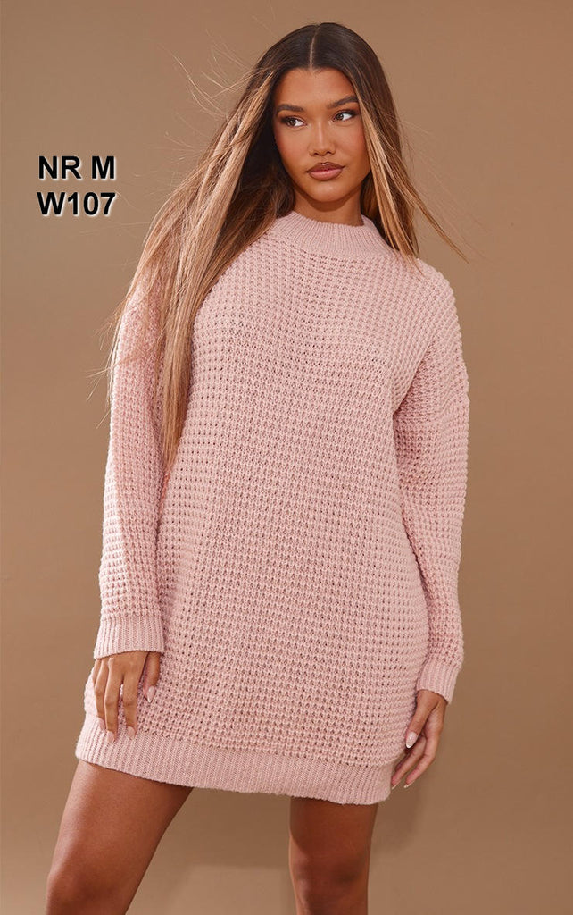 Pink Waffle Knitted Sweater Dress