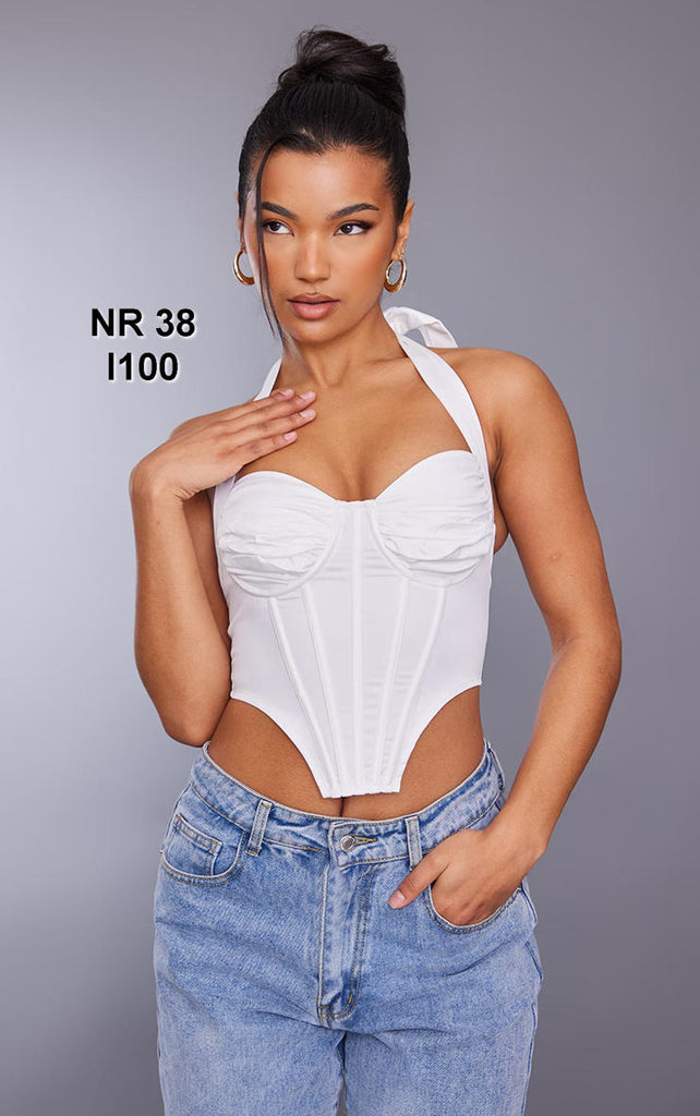 White Satin Ruched Bust Halter Corset