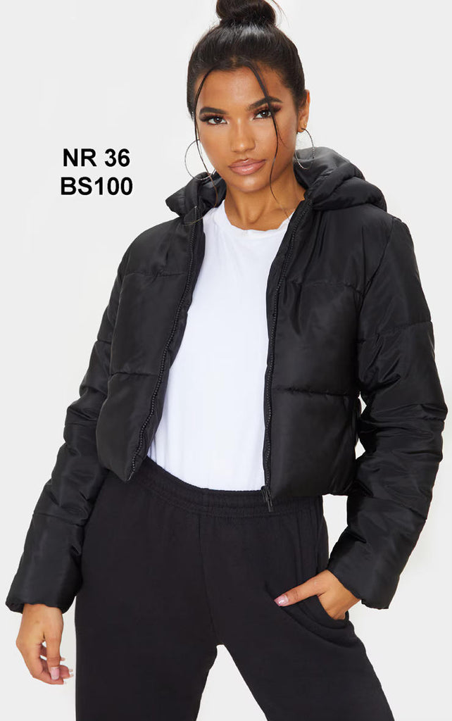 Black Basic Hooded Cropped Puffer