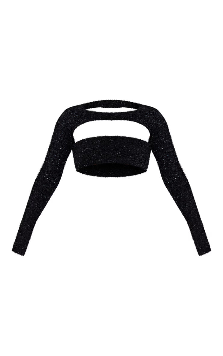 Black Tinsel Knit Bandeau & Sleeves