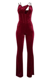 Tutë kadifeje me korse asimetrike me rripa me diamante ngjyrë burgundy