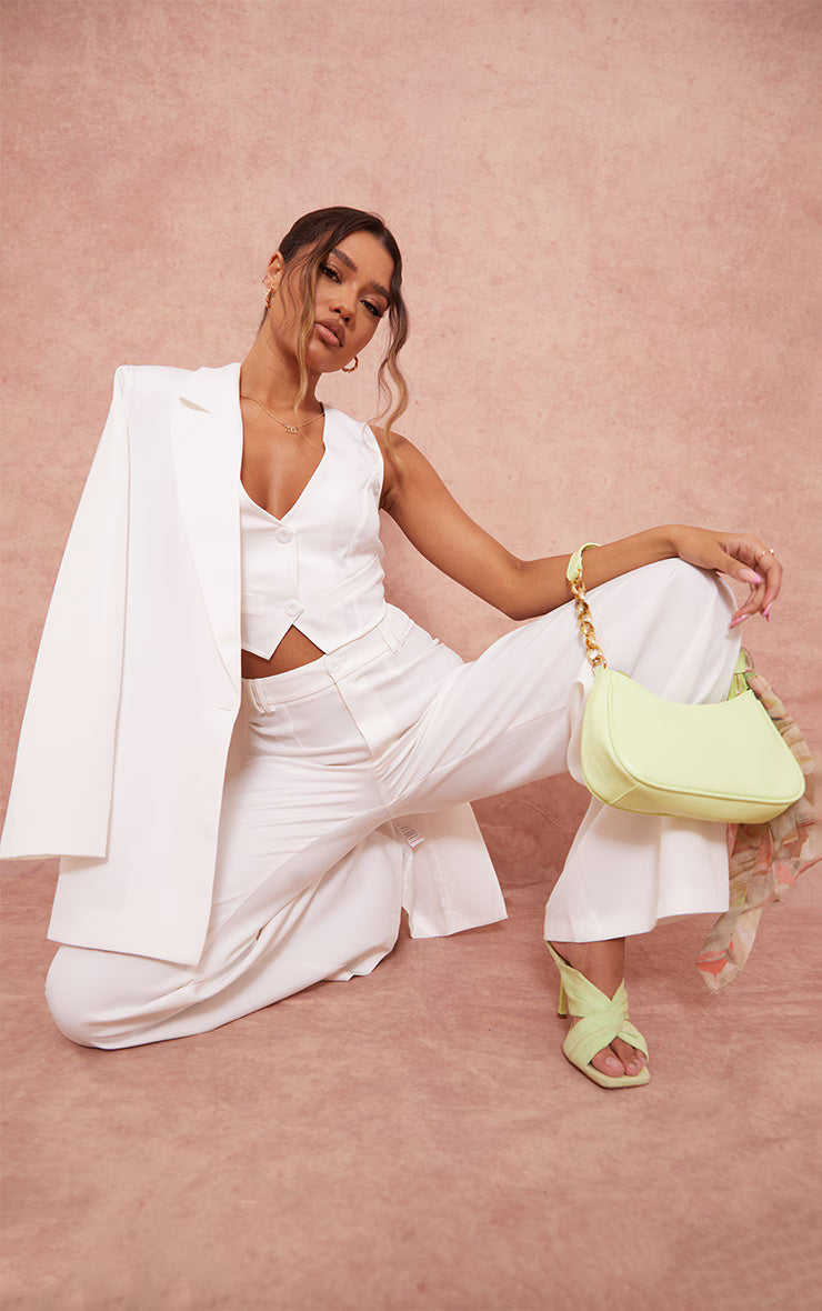 White Woven Belted Back Detail Suit Waistcoat Top