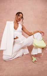 White Woven Belted Back Detail Suit Waistcoat Top