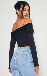Crni bandeau top sa prozirnim detaljima
