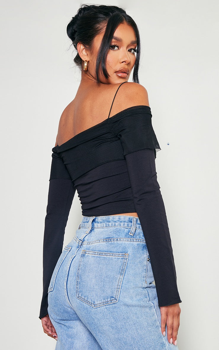 Crni bandeau top sa prozirnim detaljima