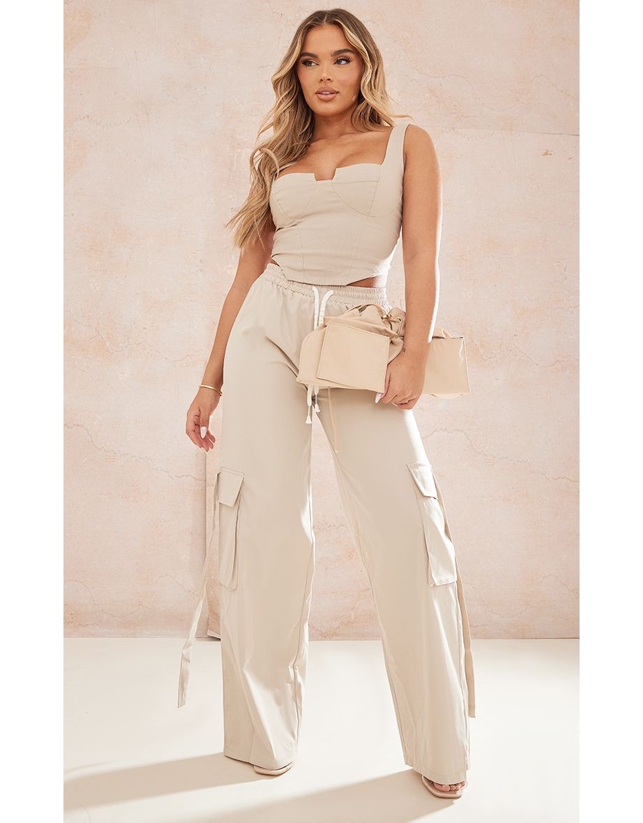Stone Bengaline Stretch Woven Ruched Bust Crop Top