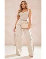 Stone Bengaline Stretch Woven Ruched Bust Crop Top