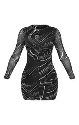 Petite Black Mesh Contrast Panel Bodycon Dress