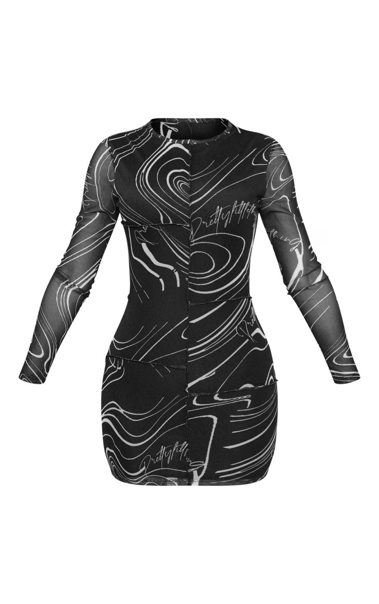 Petite Black Mesh Contrast Panel Bodycon Dress