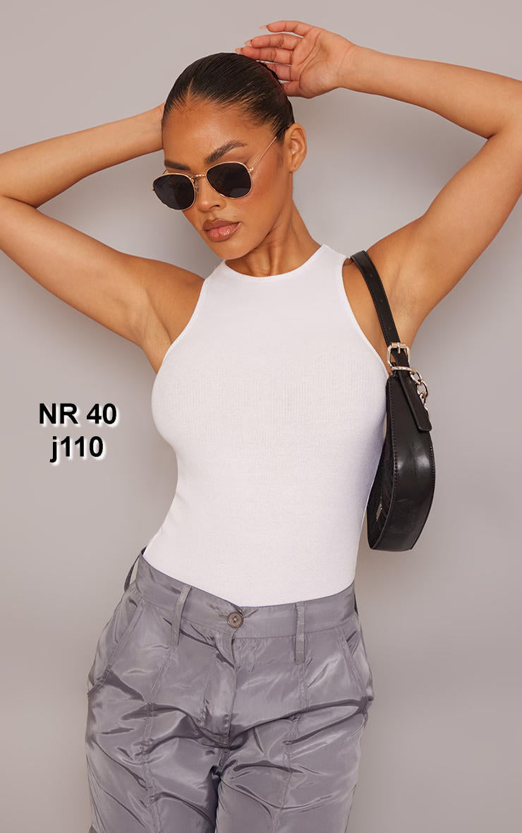 Basic White Rib Racer Bodysuit