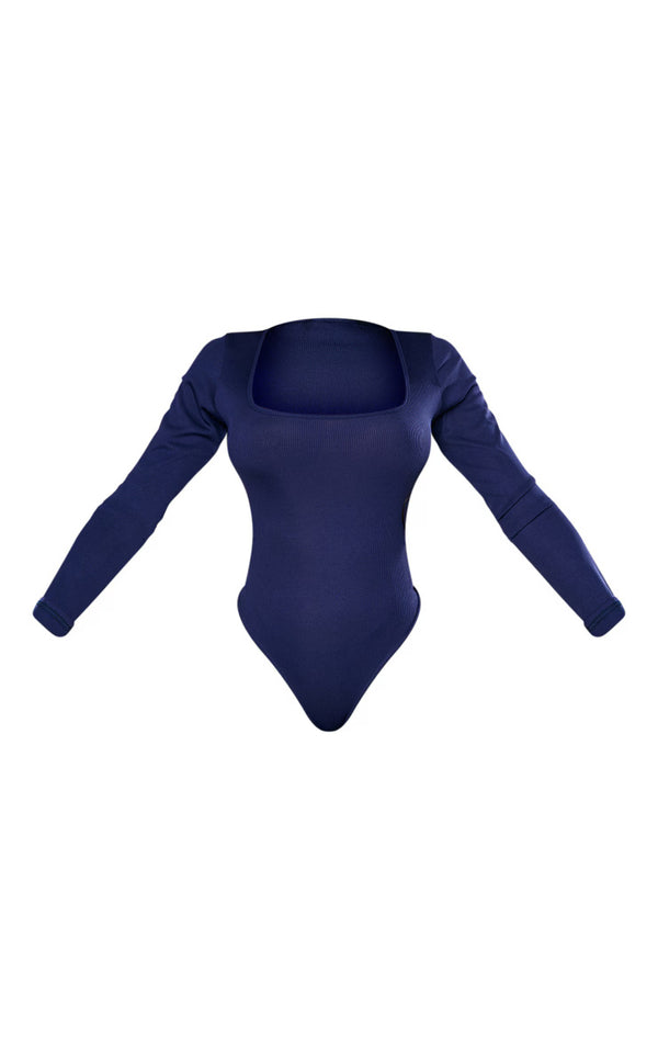 Shape Navy Rib Long Sleeve Square Neck Bodysuit