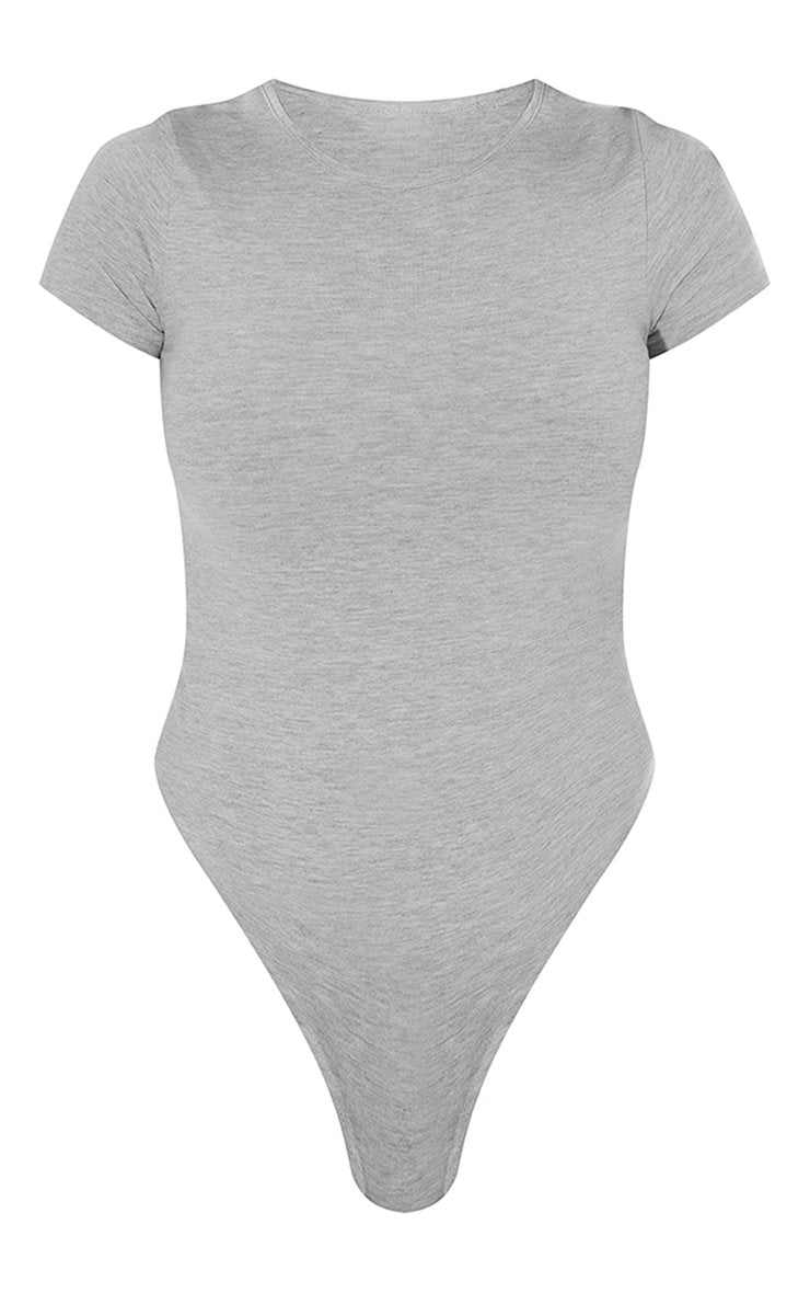 Grey Marl Basic Cotton Blend Fitted Short Sleeve Bodysuit