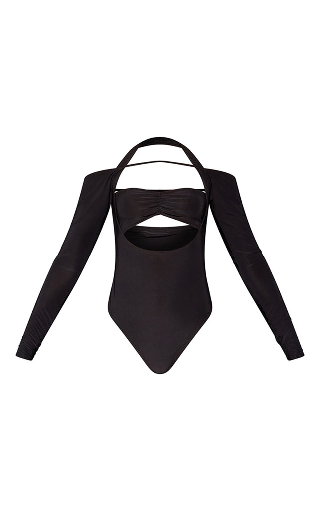 Black Slinky Extreme Strappy Cut Out Long Sleeve Bodysuit