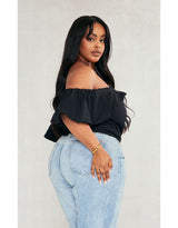 Plus Black Ruffle Bardot Top