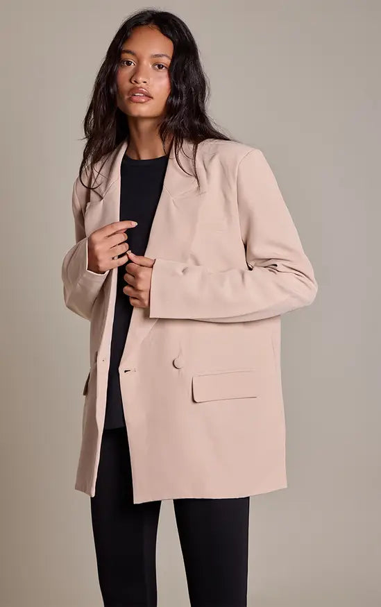 Stone Double Breasted Oversized Boxy Fit Blazer