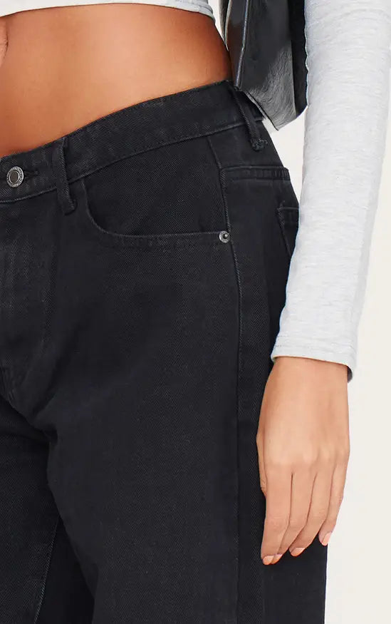 Washed Black Low Rise Wide Leg Jean
