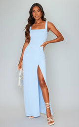 Light Blue Straight Neck Maxi Dress