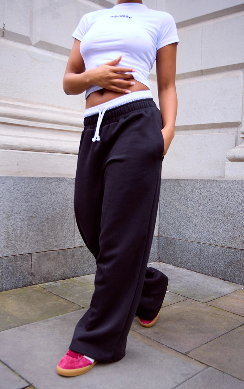 Black Boxer Waistband Wide Leg Sweat Joggers