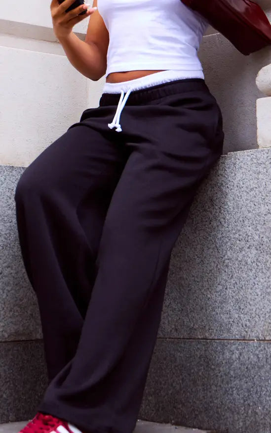 Black Boxer Waistband Wide Leg Sweat Joggers