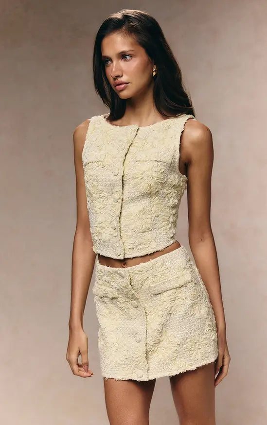 Lemon Floral Boucle Button Up Mini Skirt Co-ord