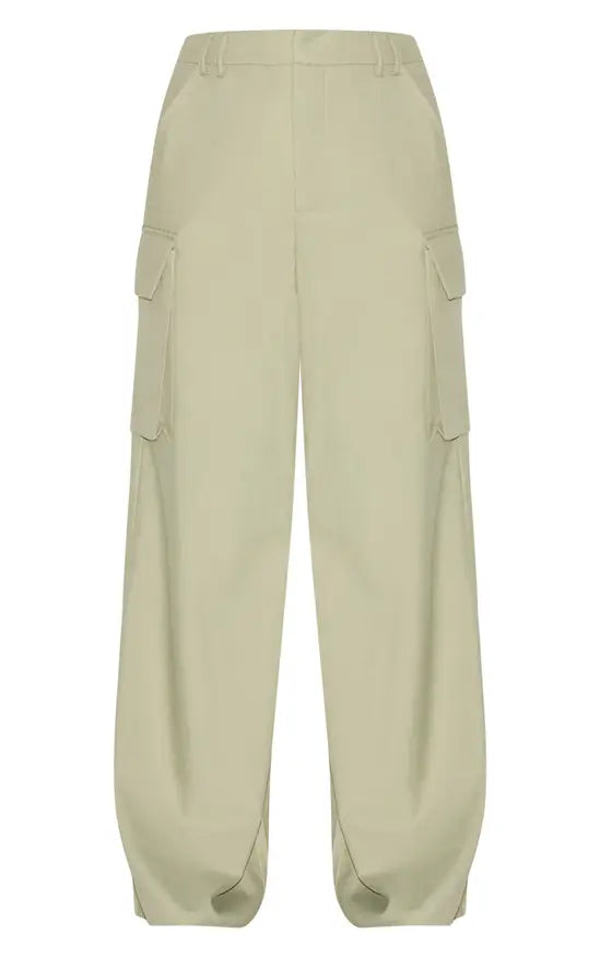 Sage Woven Pocket Detail Straight Leg Trousers
