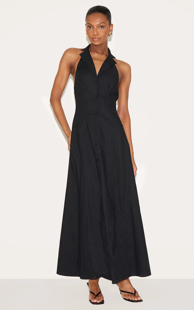 Button Down Collar Detail Maxi Dress