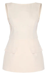 Almond Woven Pocket Detail Sleeveless Skort Playsuit