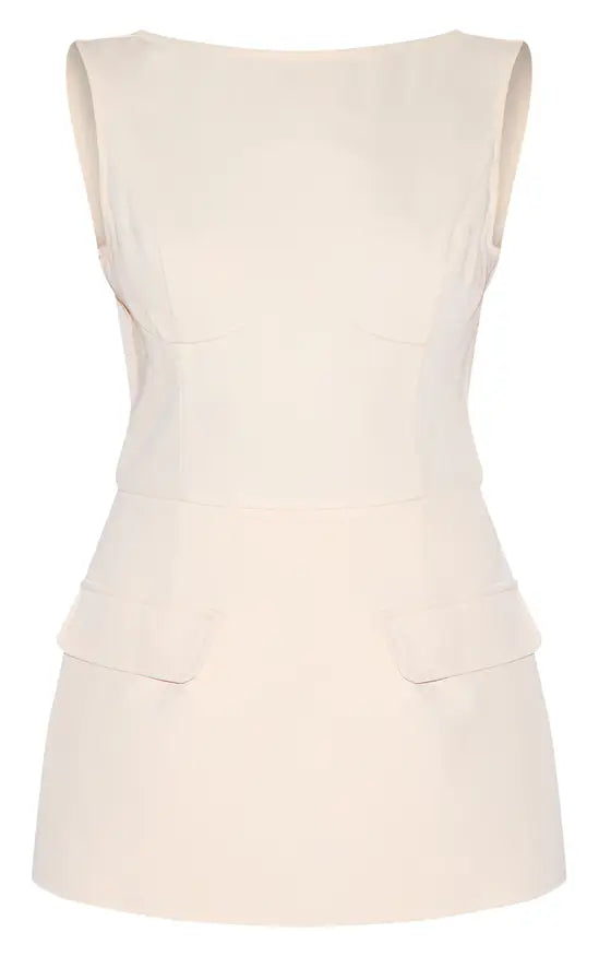 Almond Woven Pocket Detail Sleeveless Skort Playsuit