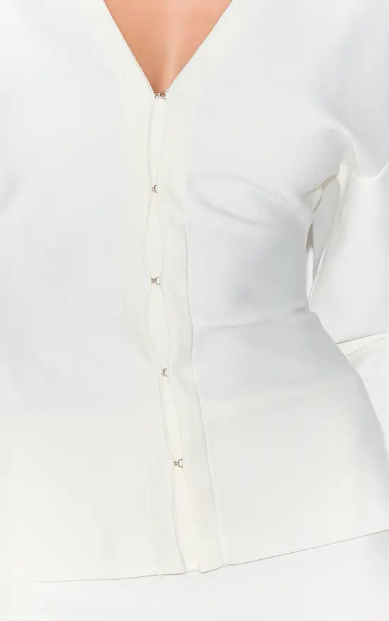 Cream Tailored Hook And Eye Cardigan Co-ord