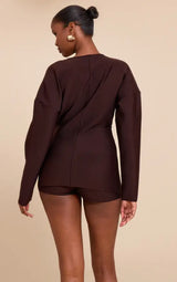 Dark Brown Bandage Button Up Cardigan Playsuit