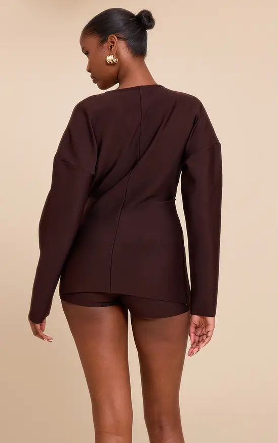 Dark Brown Bandage Button Up Cardigan Playsuit