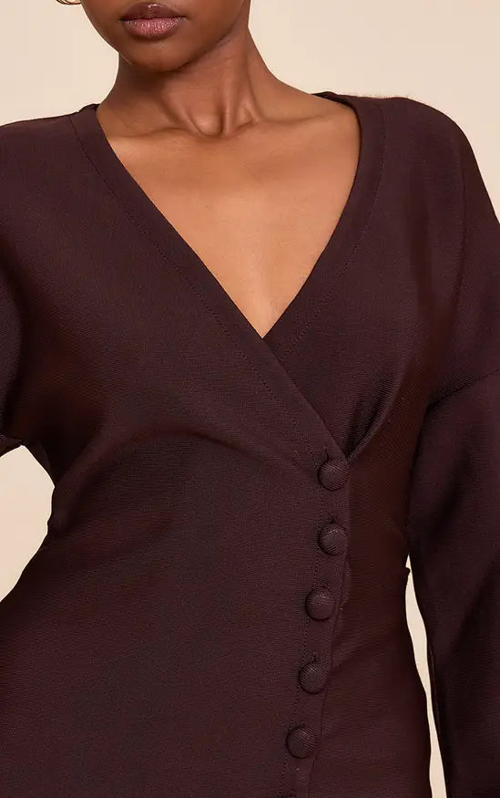Dark Brown Bandage Button Up Cardigan Playsuit