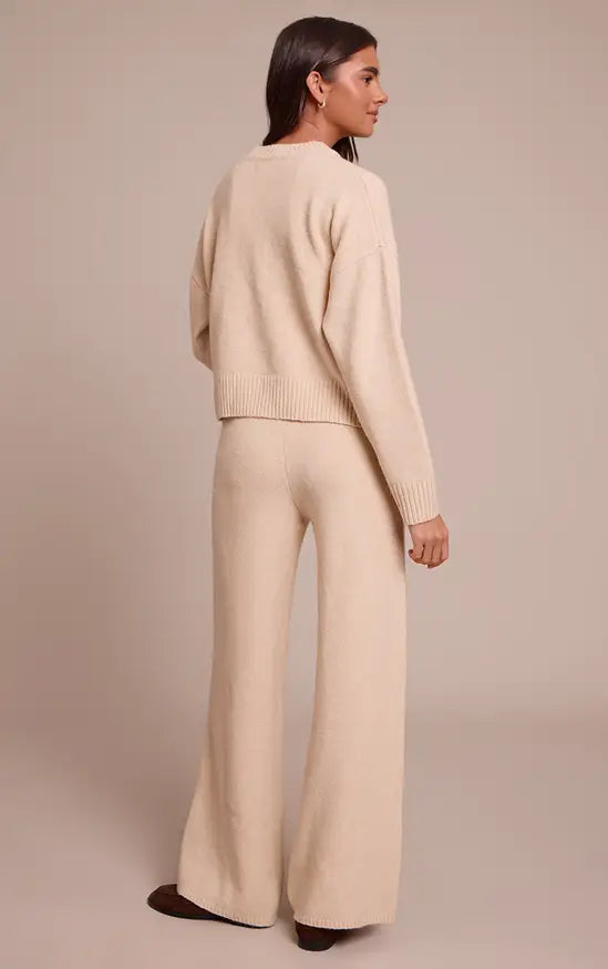 Beige Wide Leg Knitted Trousers
