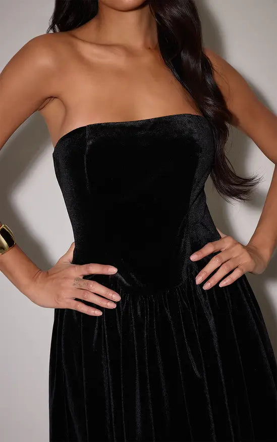 Black Velvet Bandeau Maxi Dress