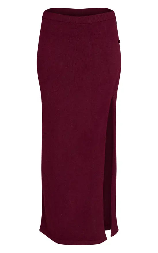 Burgundy Wrap Knit Maxi Skirt