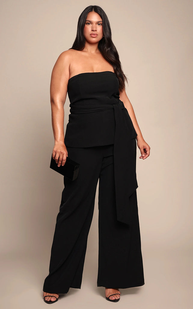 Plus Black Tailored Woven High Waist Wide Leg Trousers Co-ord