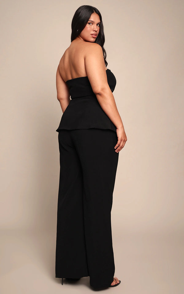 Plus Black Tailored Woven High Waist Wide Leg Trousers Co-ord