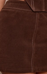 Petite Chocolate Suede Micro Mini Skirt Co-ord