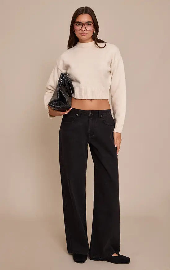 Black Low Rise Wide Leg Jeans