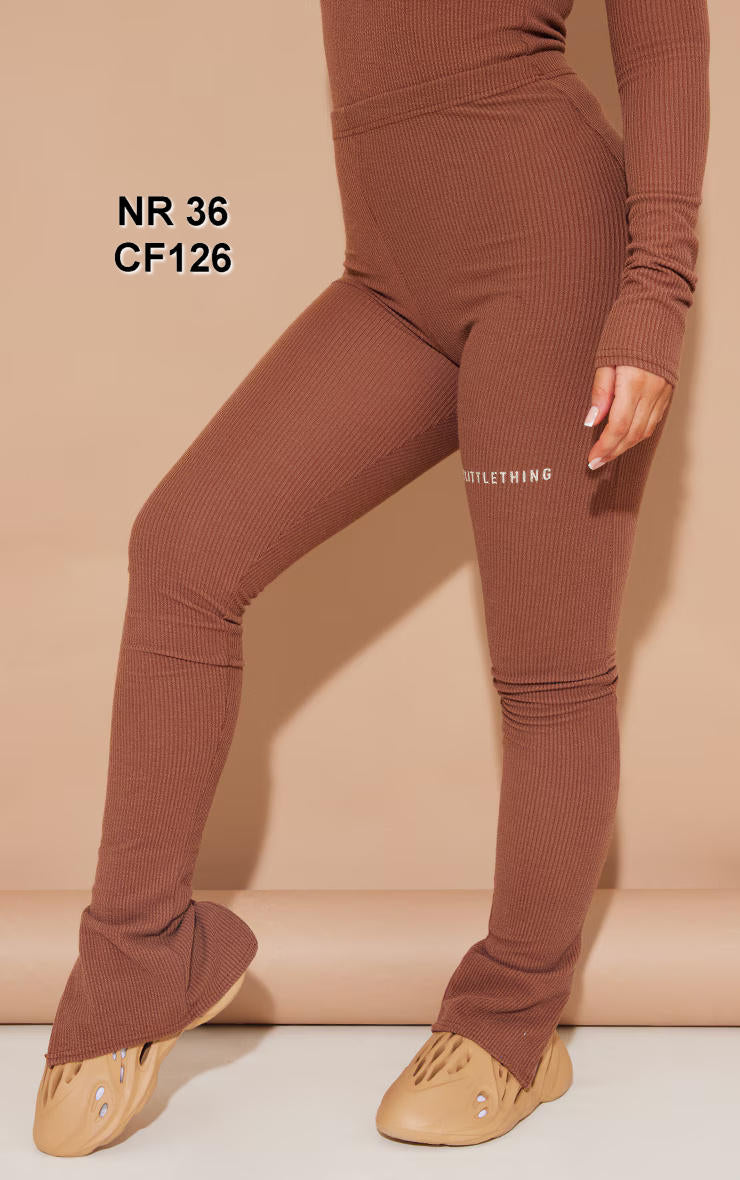 PRETTYLITTLETHING Rebraste helanke sa prorezima na rubu, čokolada boja