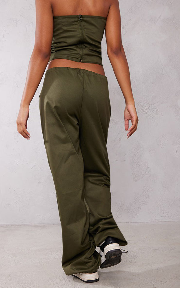 Khaki Twill Toggle Detail Cargo Pants