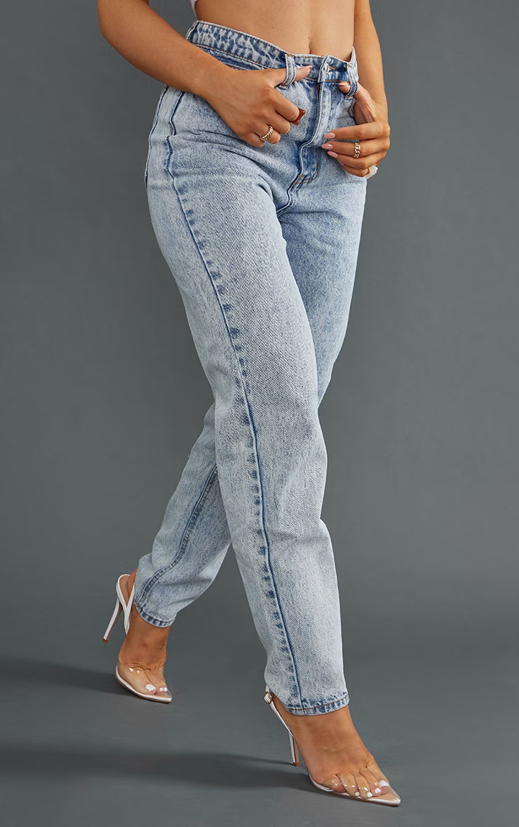 PRETTYLITTLETHING Acid Blue Mom farmerke