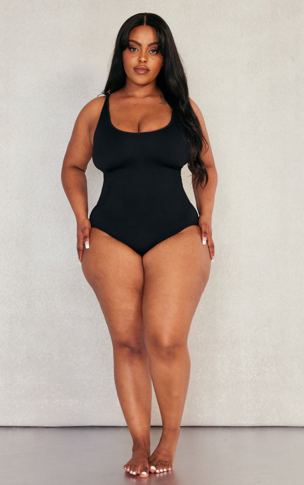 Plus Black Shapewear Elasticated Waist Bodysuit