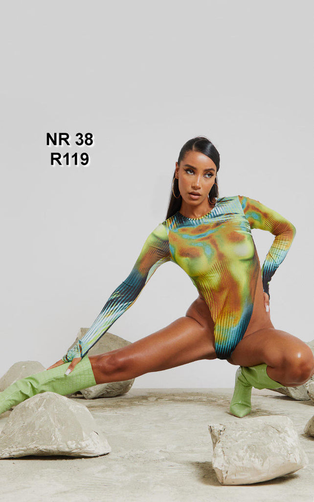 Multi Body Print High Leg Bodysuit