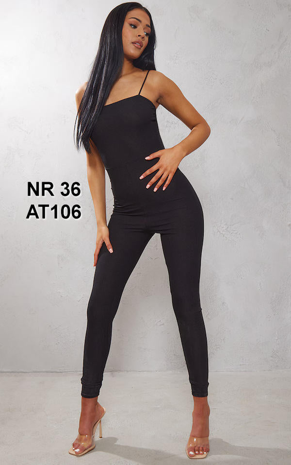 Tall Black Ribbed Spaghetti Strap Jumpsuit