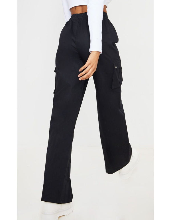 Black Wide Leg High Waisted Cargo Trousers