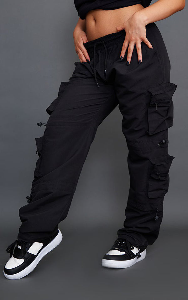 Black Toggle Detail Cargo Trousers