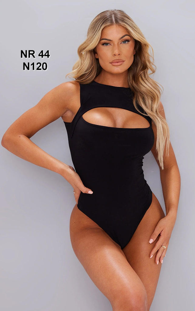 Black Slinky Cut Out Front Bodysuit
