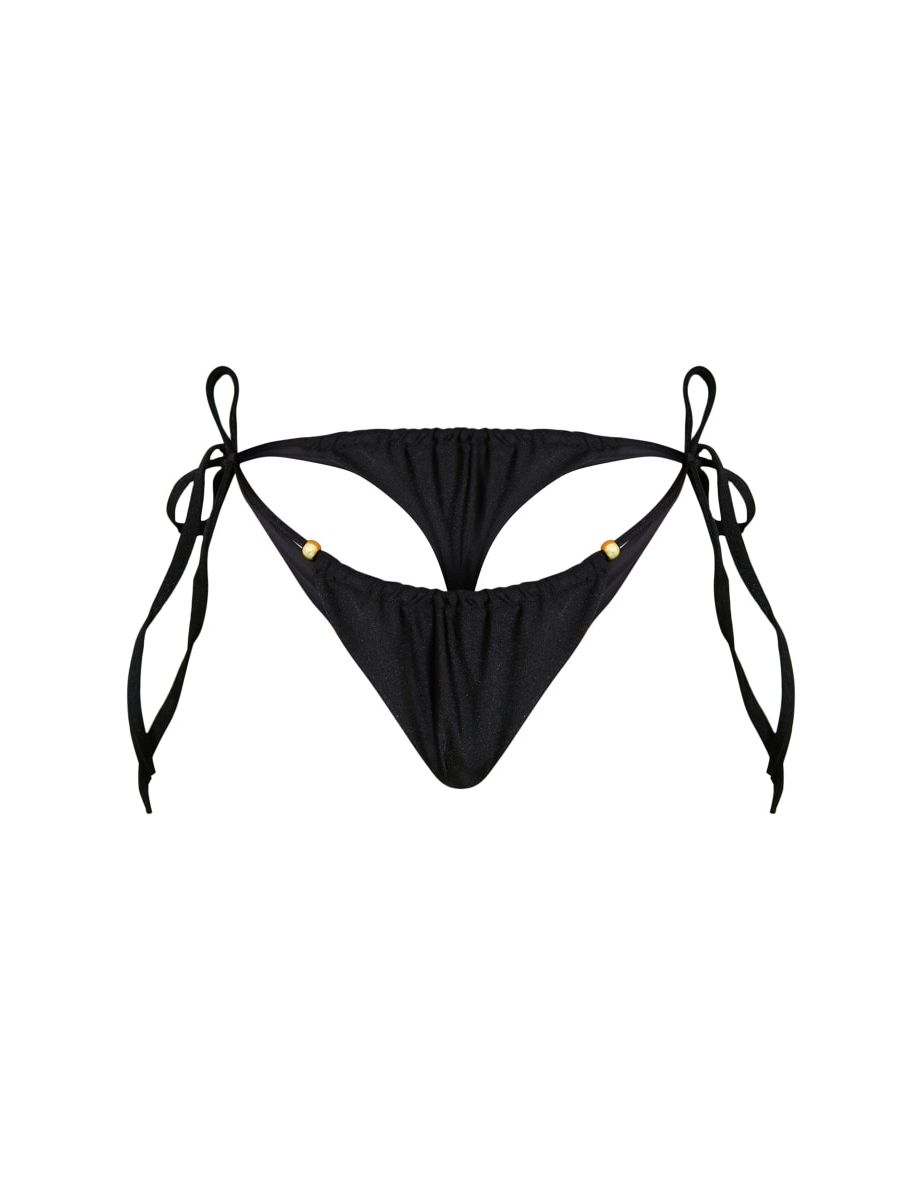 Black Gold Bead Tie Side Bikini Bottoms